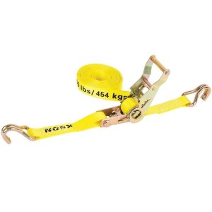Erickson 1" x 25' Yellow Ratchet Strap With Double J-Hooks - 3000 LB Rated