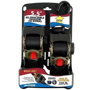 Erickson 2" X 5.5' Black Bolt-On Re-Tractable Transom Ratchet Straps 2-Pack - 4000 LB Rated