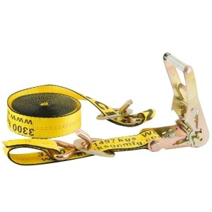 Erickson 2" X 20' Yellow Ratchet Strap with Double J-Hooks & Floating D-Rings - 10,000 LB Rated