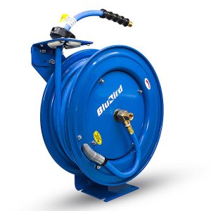 BluBird Air Hose Reel 1/2" X 50' Retractable Steel Construction with Rubber Hose 300 PSI